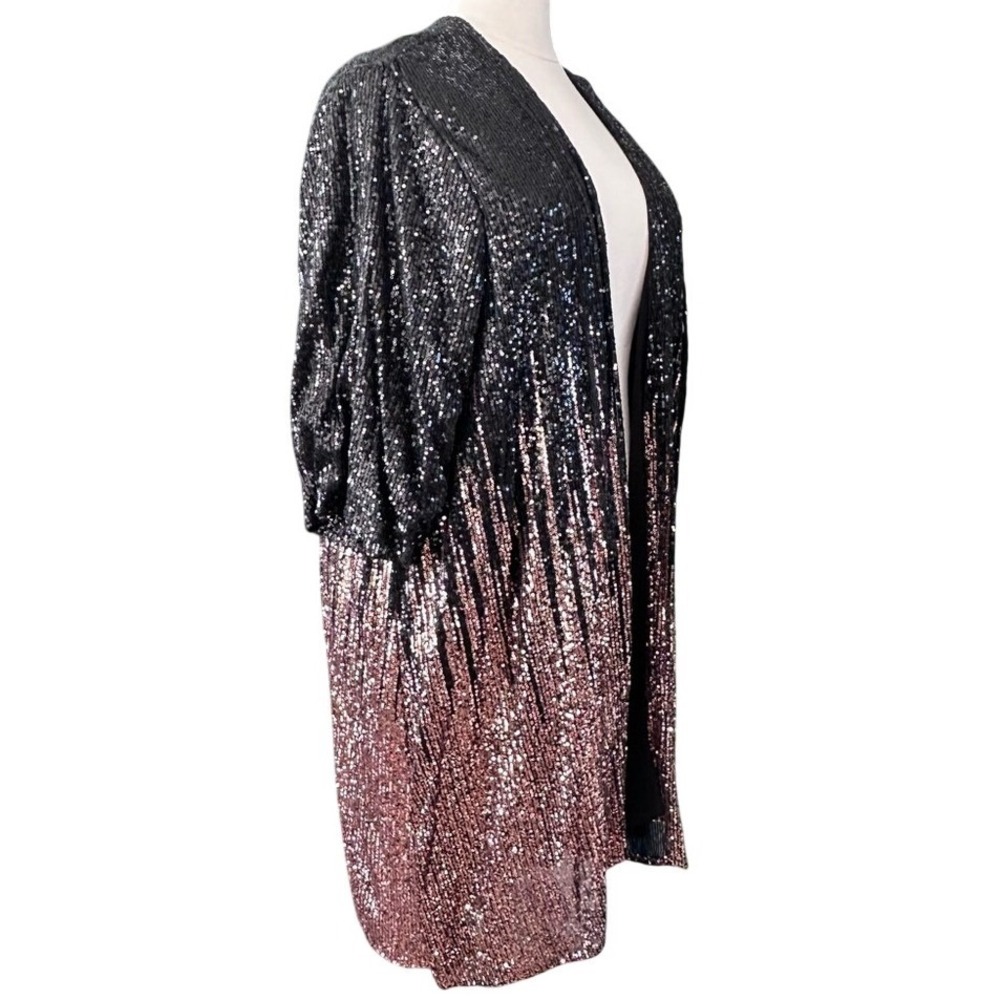 TORRID BLACK & BRONZE SEQUIN SHORT SLEEVE KIMONO - Picture 4 of 4